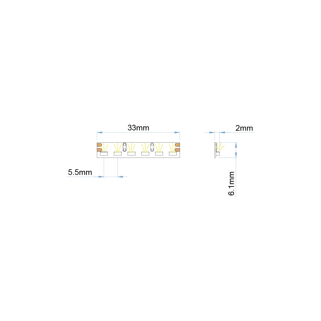 st62 24 led strip ip20 side view ul listed 24v 1 
